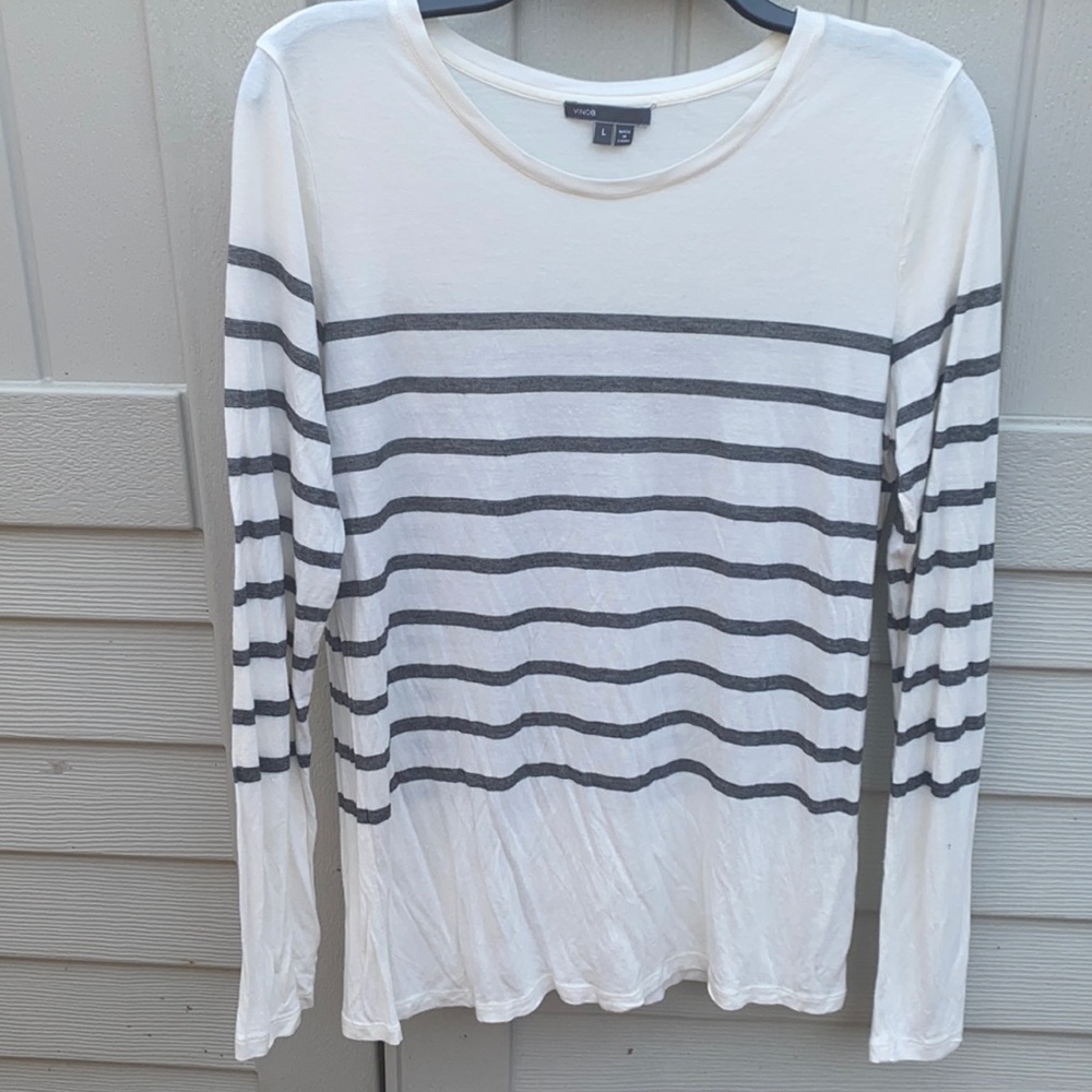 Vince top soft blouse size L striped white black